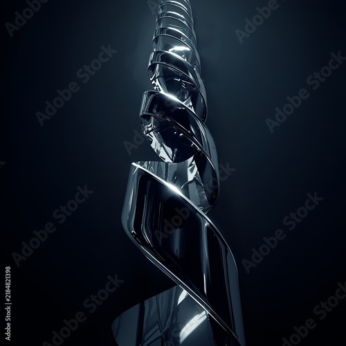 Glossy Metallic Spiral Staircase Abstract