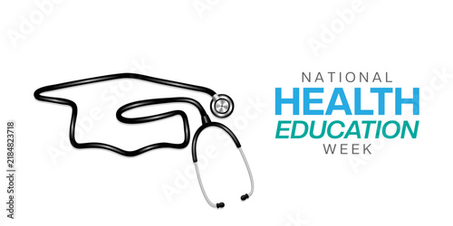 National Health Education Week. Stethoscope shape hat. Great for cards, banners, posters, social media and more. White background.