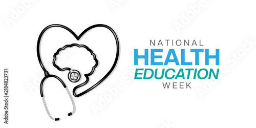 National Health Education Week. Stethoscope shape love and brain. Great for cards, banners, posters, social media and more. White background.
