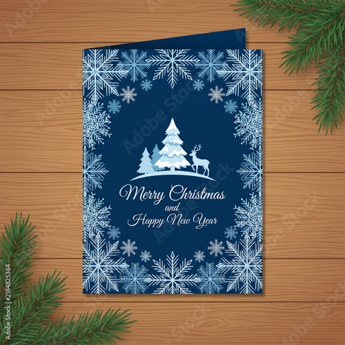 christmas card with snowflake border vector illustration