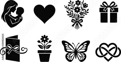 Festival and carnival celebration black silhouette icons set.	

