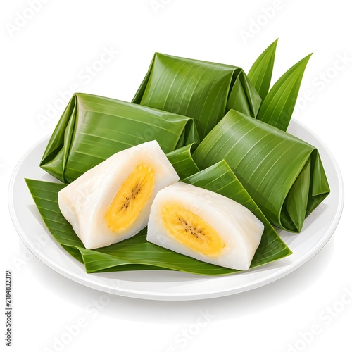 Traditional Nagasari Cake on White Plate – Premium Flat Vector Illustration