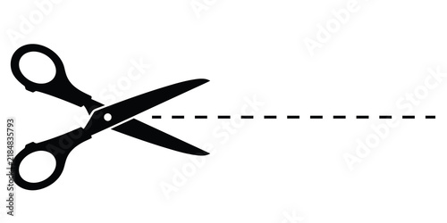 Black scissors icon positioned with a dotted cut line on the left side scissor icon design element paper cut black shape
