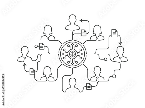 Network Connection Illustration, Continuous Line Drawing of People Connected by Data, Minimalist Vector Graphic for Social Media, Technology and Communication Concept Design
