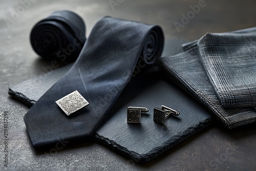 Elegant men's eveningwear accessories flat lay