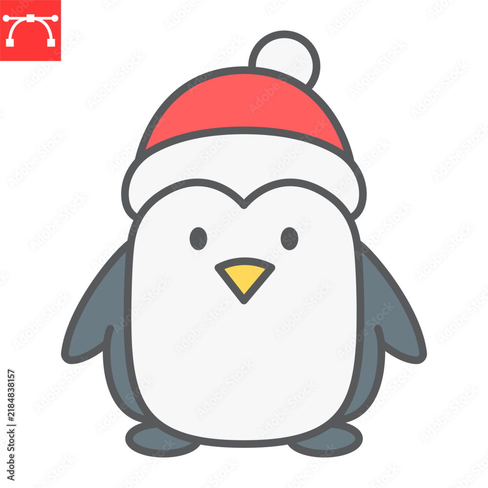 Fototapeta premium Christmas Penguin color line icon, new year and holiday, penguin vector icon, xmas wood vector graphics, editable stroke filled outline sign,