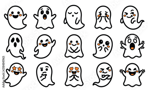 Bild auf Leinwand Halloween ghost characters with various emotions and expressions
