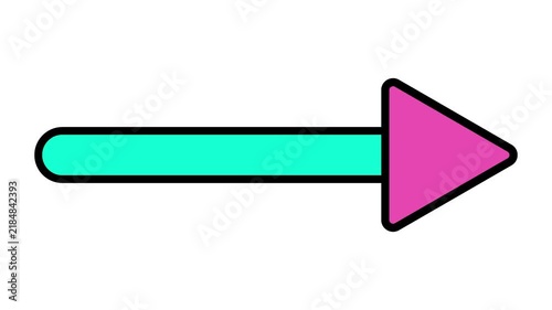 Bright teal and magenta arrow icon pointing to the right on a white background. Motion graphics, digital navigation, user interface. Looping video.