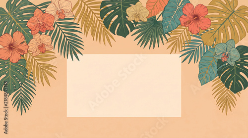 Vintage Tropical Floral Background with Central Copy Space