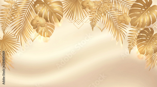Luxury Golden Tropical Foliage Border with Orchid Flowers