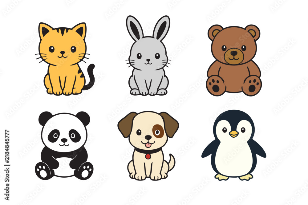 Fototapeta premium Cute Wild Animals Set and Collection