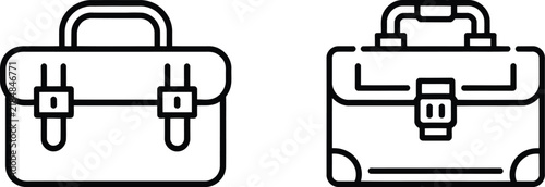 Construction tool box icons in simple black line art for building, repair, maintenance, workshop, and hardware design.