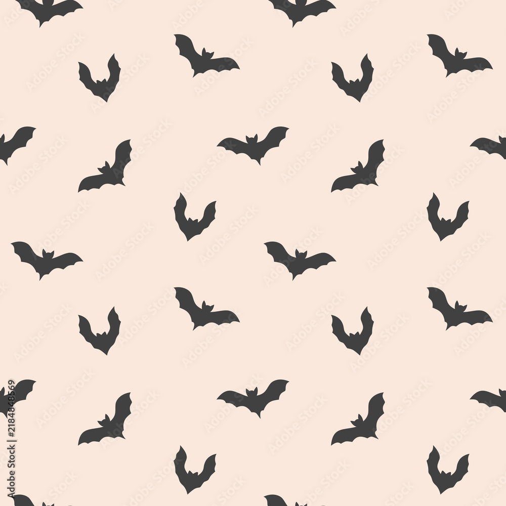 Fototapeta premium Halloween seamless pattern with bats on a beige background, hand drawn