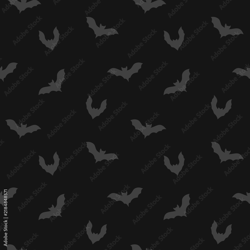 Fototapeta premium Halloween seamless pattern with bats on a dark gray background, hand drawn