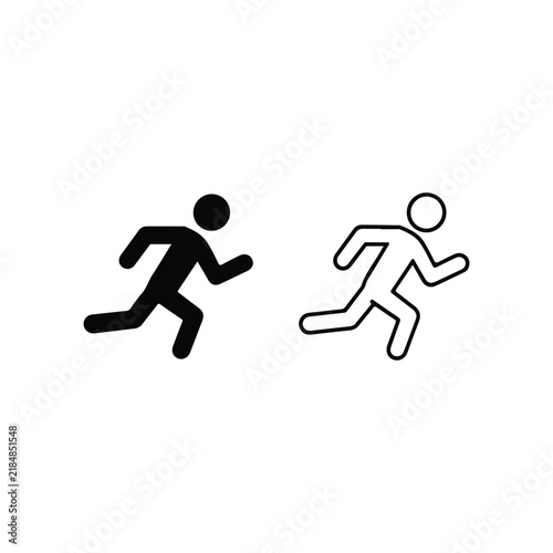 Man sitting on office chair at desk and person writing with coffee cup icon set. Black vector silhouettes