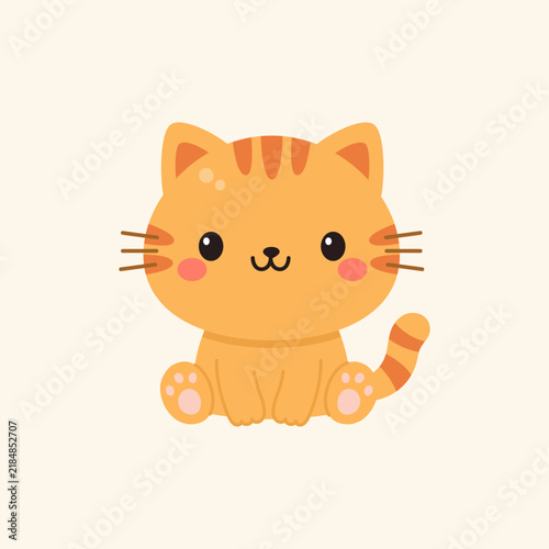 Cute kawaii cat sticker with a cheerful face