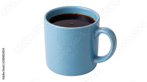 Black coffee in blue ceramic mug isolated on transparent background
