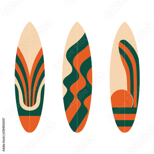 Surfboard Vector Illustration Set with Tropical Beach, Ocean Wave, Summer Surfing, Hawaiian Pattern and Vintage Sport Design