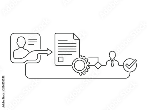 Minimalist business process automation vector, professional workflow management icon, corporate recruitment and hiring system diagram