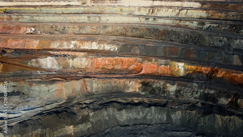 Iron ore quarry, iron ore mining, aerial view from drone