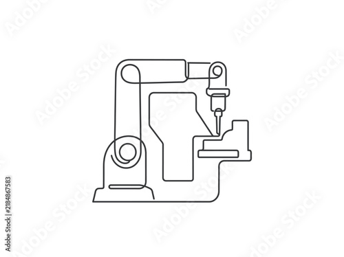Continuous line industrial robot arm vector. Minimalist robotic factory machine illustration. Modern automation technology line art.