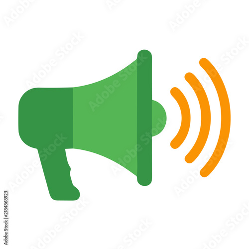 Green megaphone icon with sound waves vector illustration