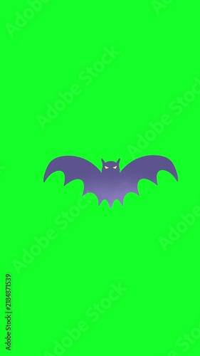 3D Animated Halloween Flying Bat with Glowing Eyes on Green Screen
