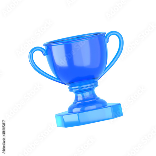 Fotografía A vibrant blue trophy cup rendered in 3D style isolated on a solid representing victory success and achievement in competition