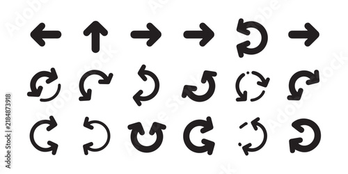 Black refresh and repeat arrow collection featuring circular rotation symbols for loading update tasks.