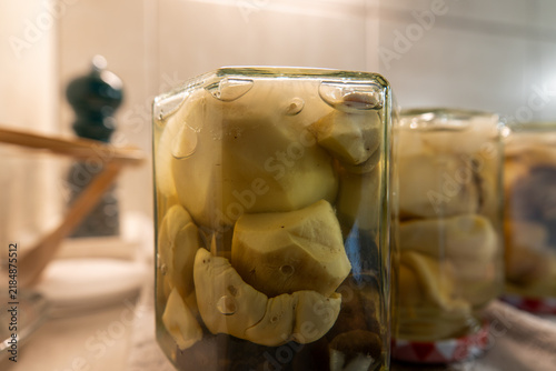 Принти на полотні Preserved Mushrooms in Brine Inside Glass Jar.