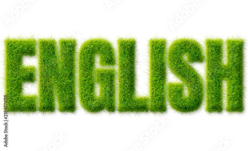 Fotografía English Word Rendered in Realistic Green Grass Texture Typography Isolated on Tr