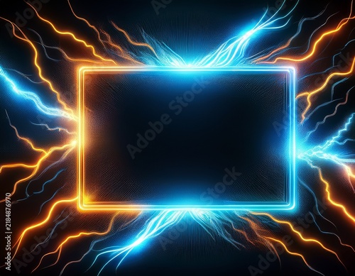 glowing frame with lighning bolts coming out on black background generative ai