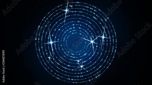 Abstract circular background with glowing blue particles and star flares 4k video