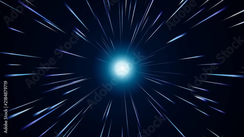 Abstract light speed motion effect with glowing streaks radiating from a central bright point in deep space 4k video