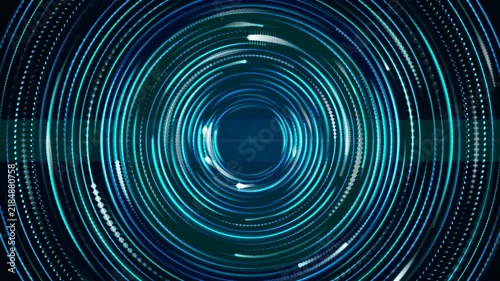 Abstract blue circular particle tunnel with glowing light streaks 4k video