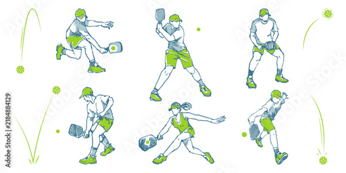 PICKLEBALL SPORT AND ATHLETES ILLUSTRATION STOCK