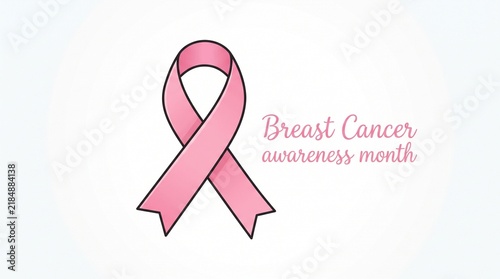 A delicate pink ribbon illustration symbolizes support for breast cancer awareness and ongoing hopeful research for a cure