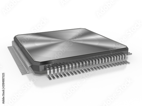 3d leistungsstarker Microchip, Prozessor in schwarz mit silbernen Kontakten, auf transparenten Hintergrund . 3D Illustration