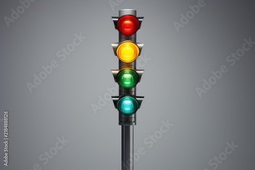 Traffic light displaying four illuminating colors for control and safety