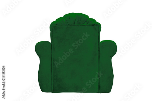 Green velvet sofa back view isolated on transparent background.