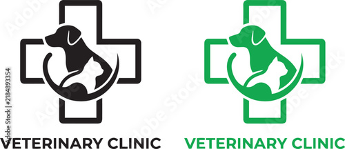 Veterinary Clinic Logo with Dog and Cat Vector Illustration