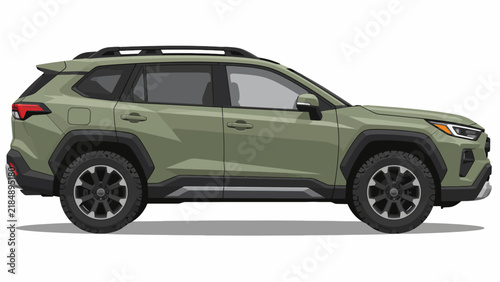 Olive Green Off Road SUV Side Profile Flat Vector Illustration Isolated on White Background