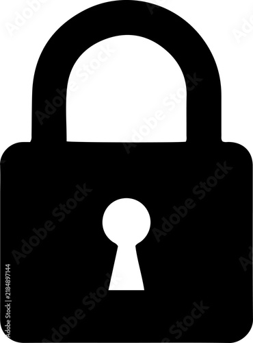 Solid black closed padlock with a keyhole icon vector design