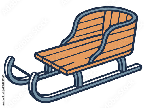 Obraz na plátne Classic wooden sled for winter outdoor activity vector illustration in vintage h