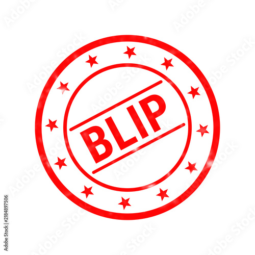Canvastavla Red rubber stamp with BLIP text, circular grunge seal with stars, vintage weathe