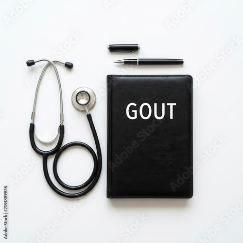 Medical Tools And Gout Book On White Background For Healthcare Content