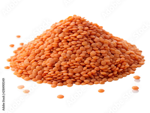 Raw Red Lentils Pile Split Masoor Dal Isolated on White Background