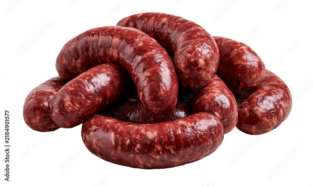Fototapeta premium Fresh Raw Meat Sausages in Studio Cutout Isolated on Transparent Background