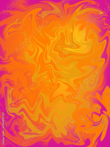 Vibrant orange and magenta liquid marble abstract background with swirling waves
