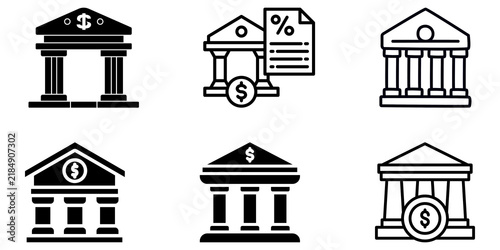 Government institution building icons set isolated on transparent background